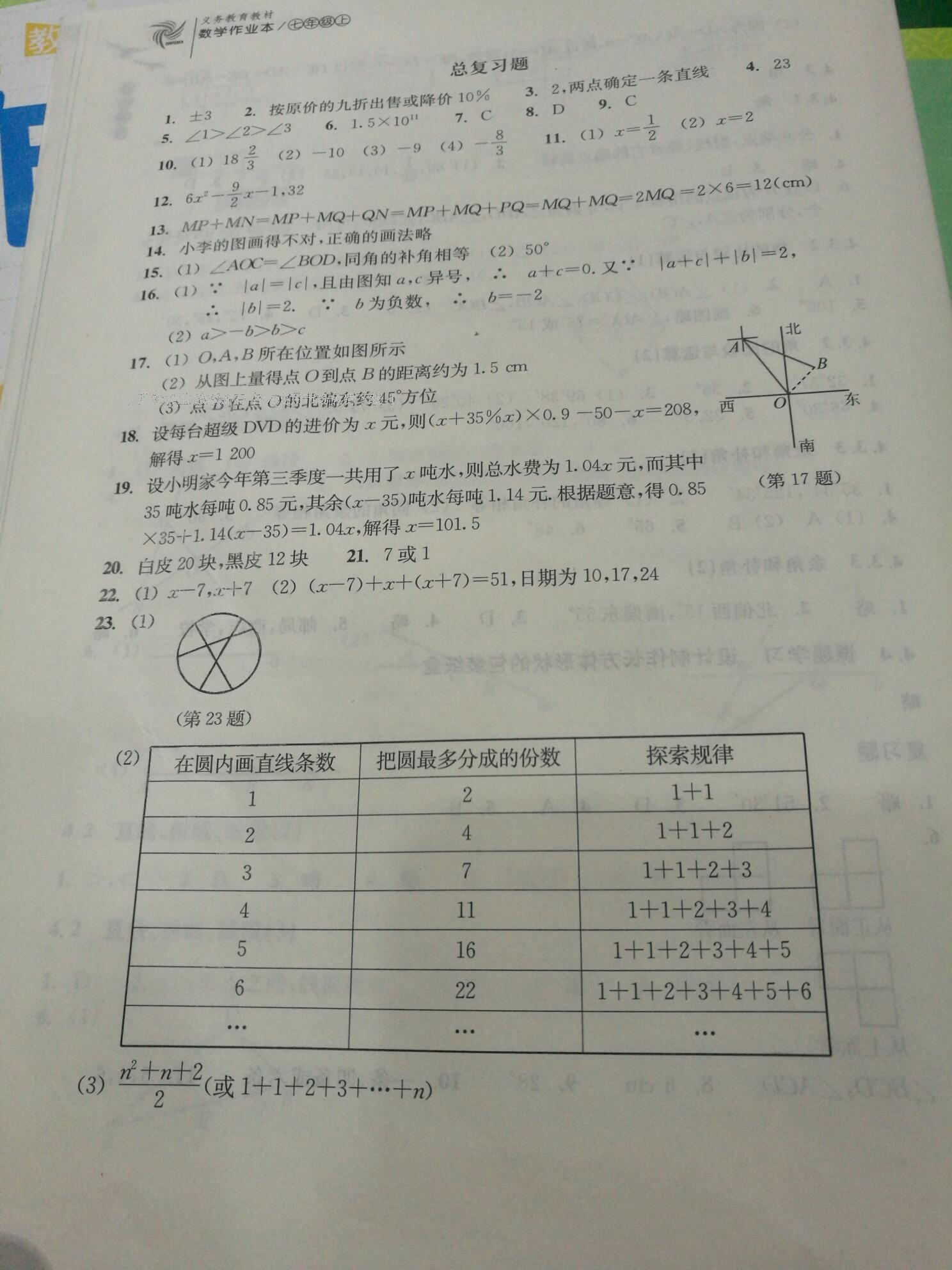 2016年作业本七年级数学上册人教版浙江教育出版社 第12页