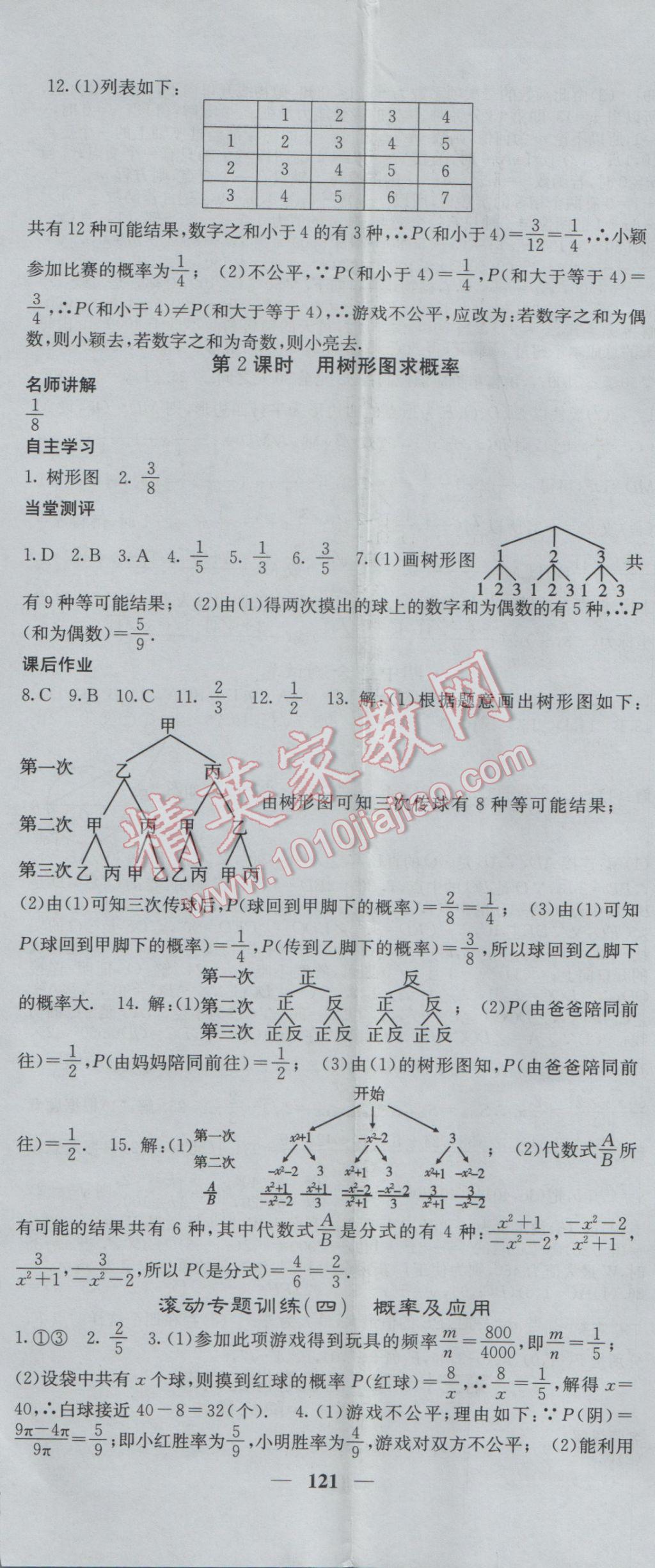 2017年課堂點睛九年級數(shù)學下冊冀教版 參考答案第17頁