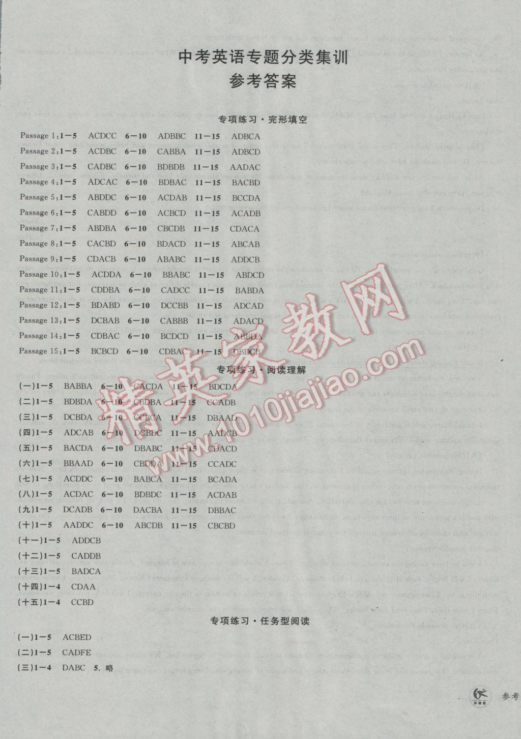 2017年學(xué)而優(yōu)中考專題分類集訓(xùn)英語 參考答案第1頁