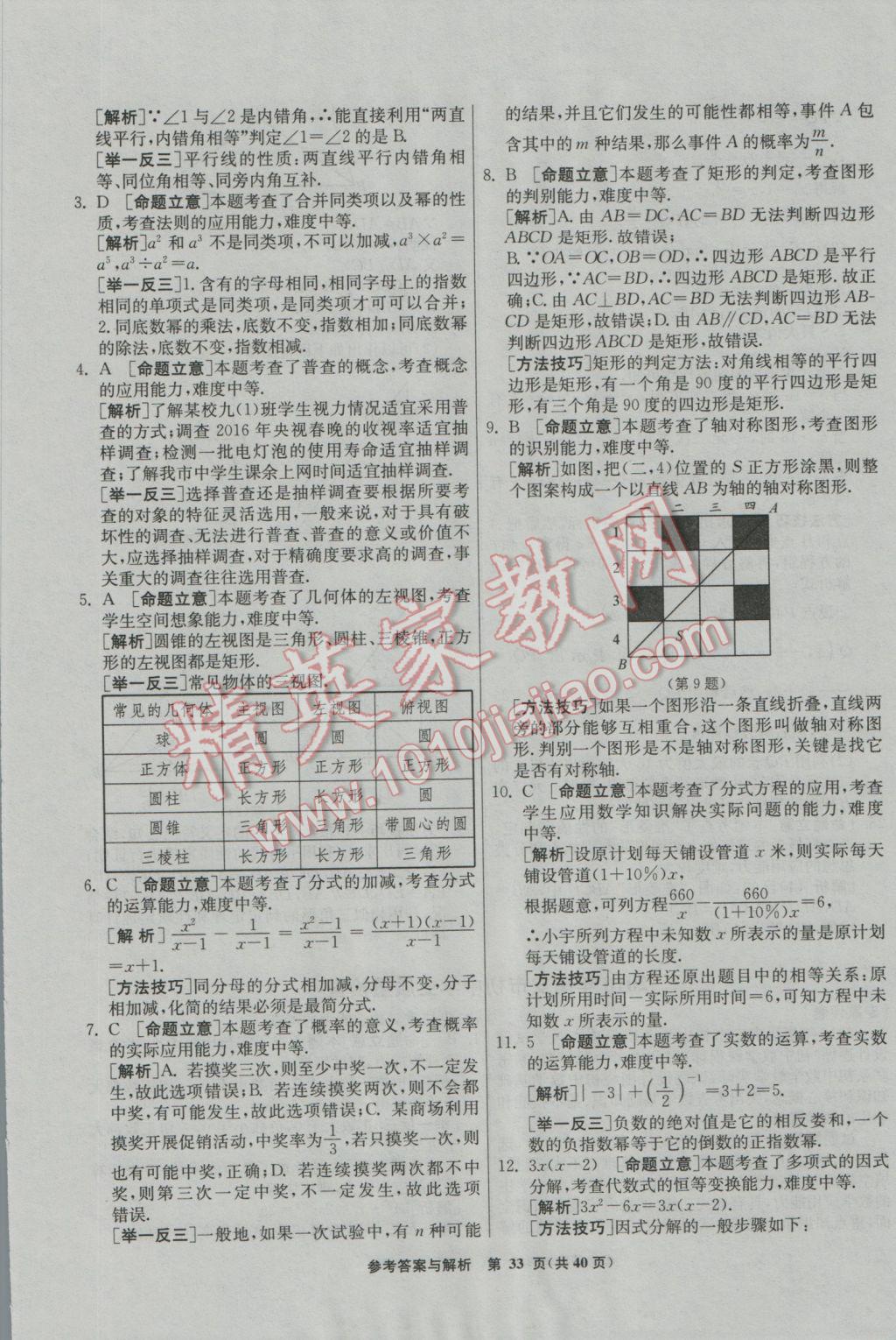 2017年春雨教育考必胜福建省中考试卷精选数学 模拟试卷参考答案第69页