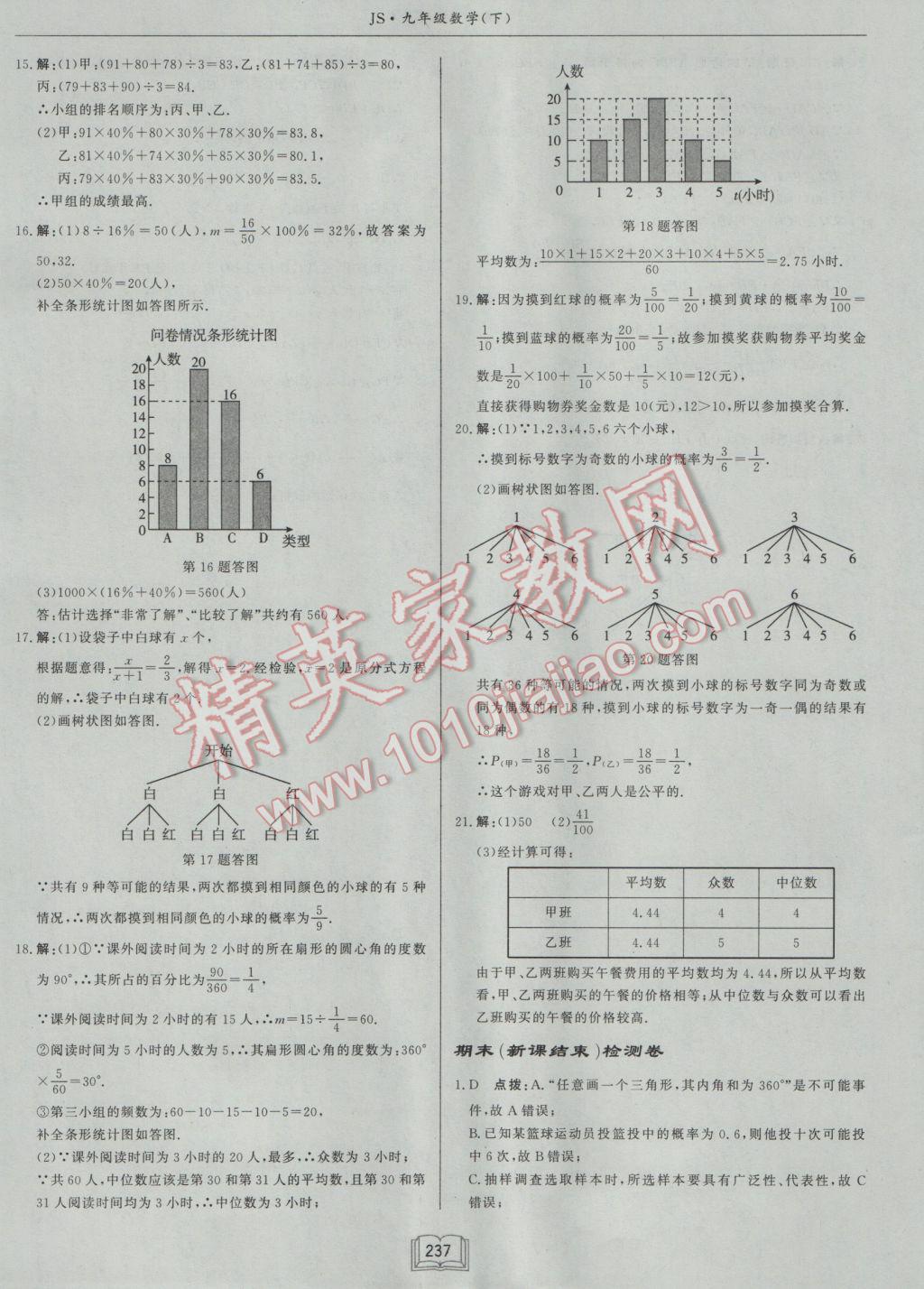 2017年啟東中學作業(yè)本九年級數(shù)學下冊江蘇版 參考答案第61頁