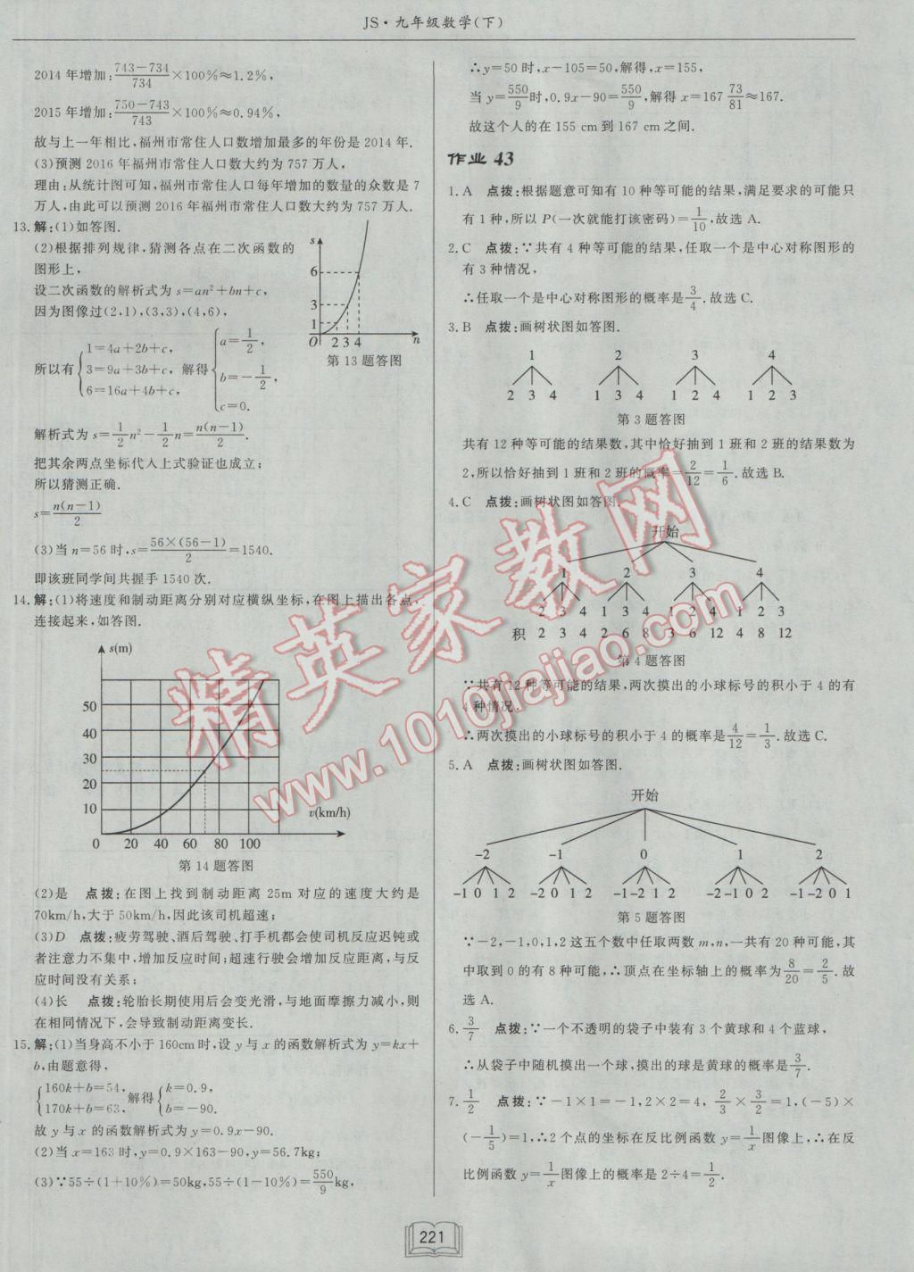 2017年啟東中學作業(yè)本九年級數(shù)學下冊江蘇版 參考答案第45頁