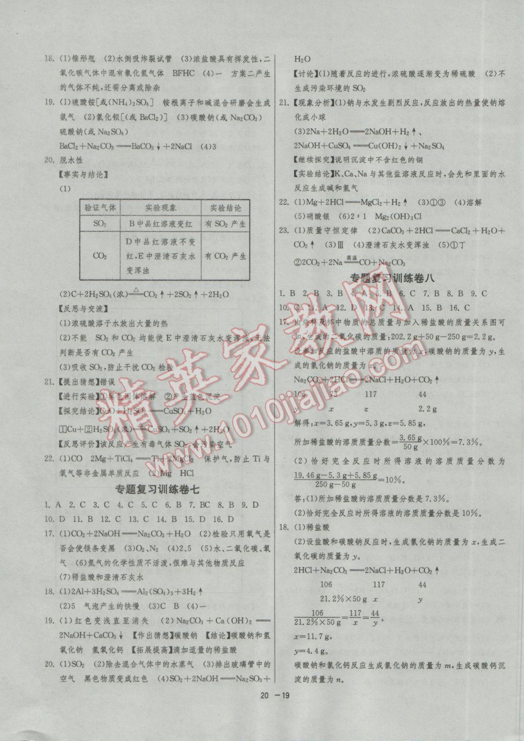 2017年1課3練單元達(dá)標(biāo)測試九年級化學(xué)下冊人教版 參考答案第19頁