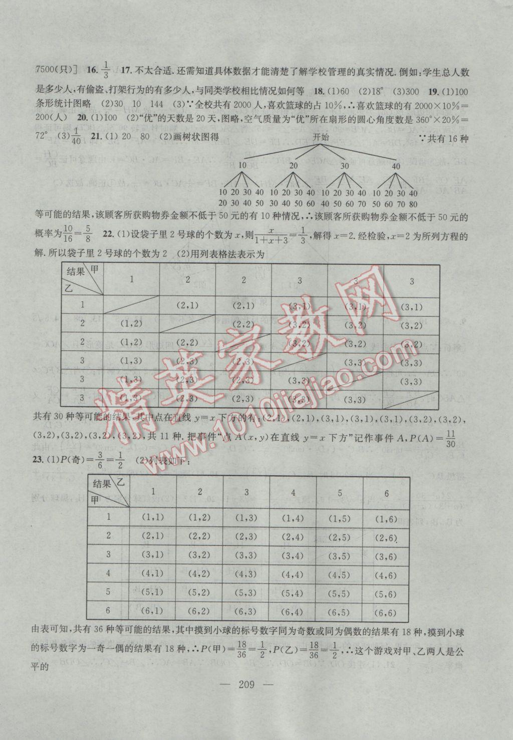 2017年金鑰匙1加1課時作業(yè)加目標檢測九年級數(shù)學下冊江蘇版 參考答案第37頁