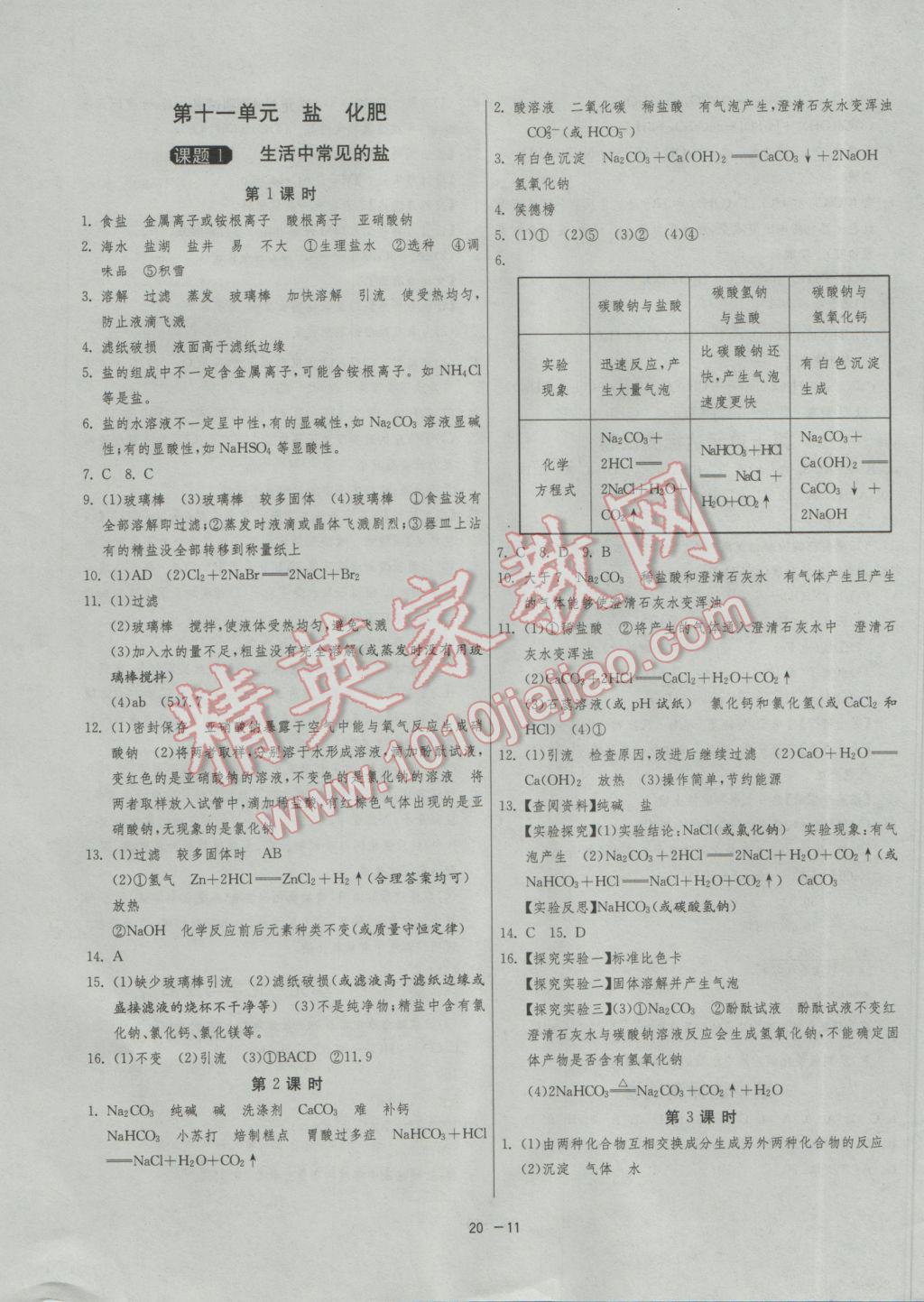 2017年1課3練單元達標測試九年級化學下冊人教版 參考答案第11頁