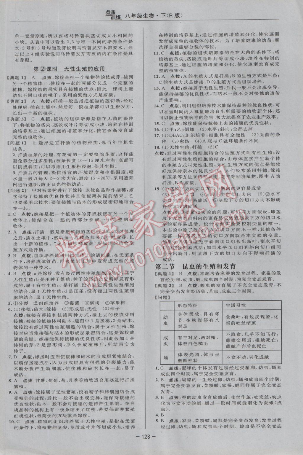 2017年點撥訓練八年級生物下冊人教版 參考答案第10頁