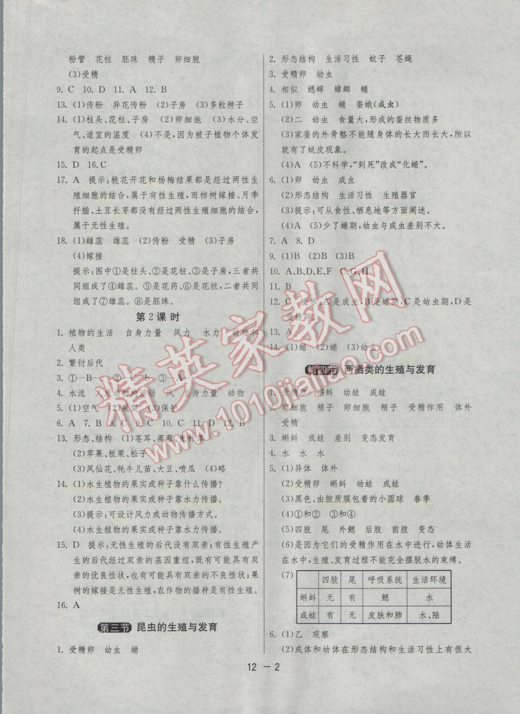 2017年1課3練單元達標(biāo)測試八年級生物學(xué)下冊蘇教版 參考答案第2頁