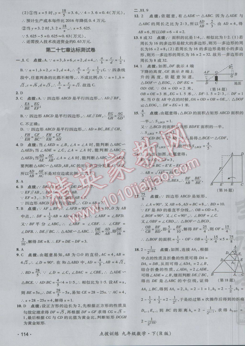 2017年點撥訓練九年級數(shù)學下冊人教版 參考答案第3頁