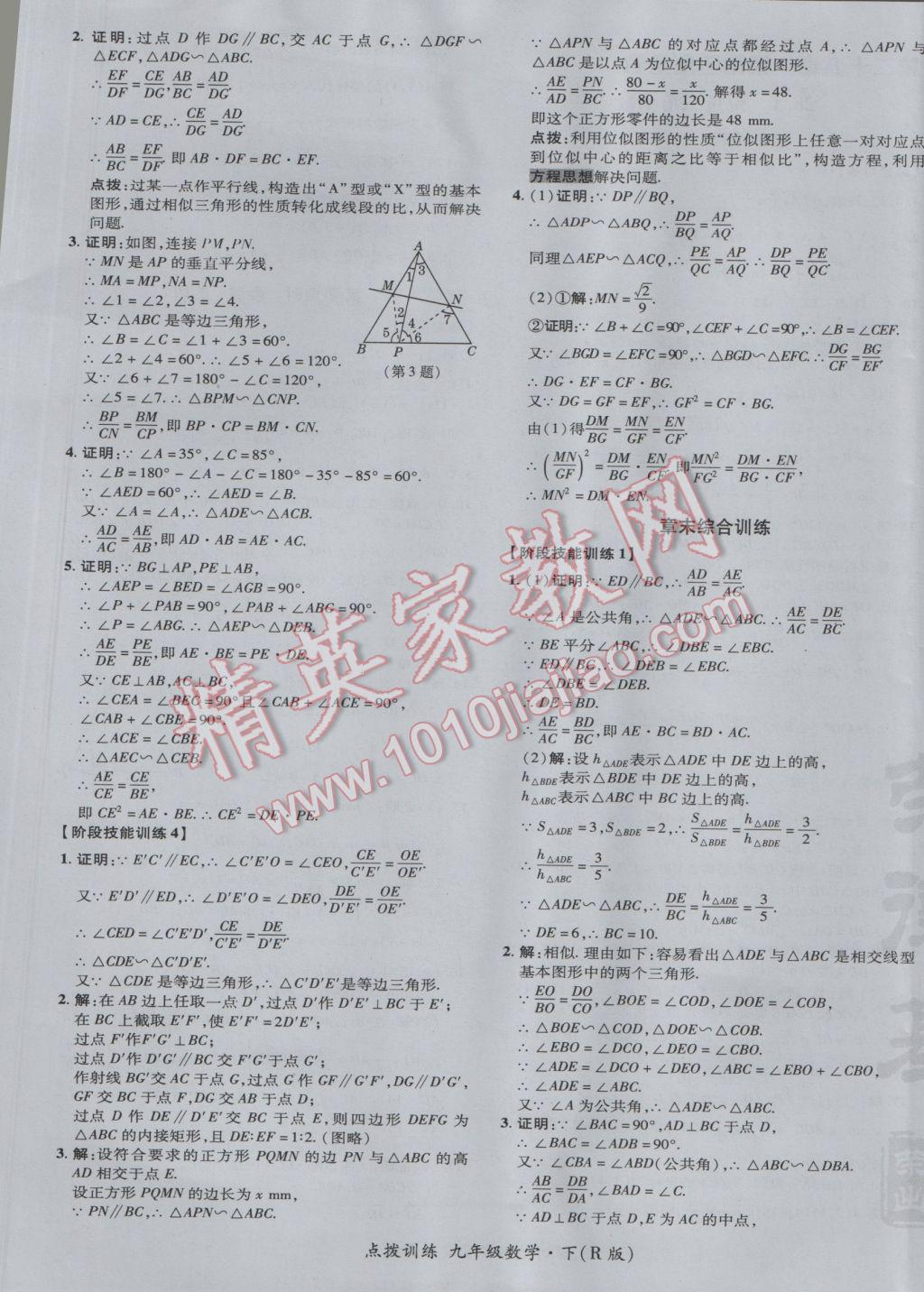 2017年點(diǎn)撥訓(xùn)練九年級(jí)數(shù)學(xué)下冊(cè)人教版 參考答案第29頁(yè)