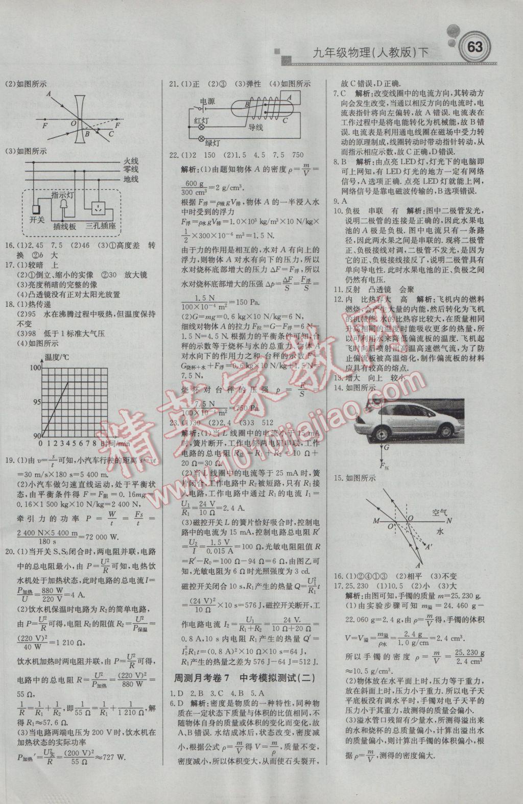 2017年輕巧奪冠周測(cè)月考直通中考九年級(jí)物理下冊(cè)人教版 參考答案第13頁(yè)