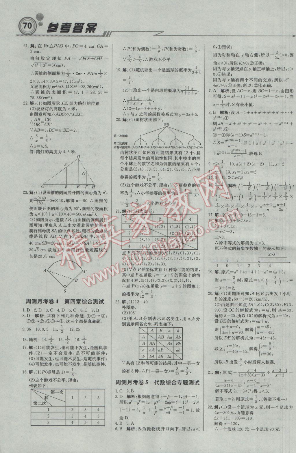 2017年輕巧奪冠周測月考直通中考九年級數(shù)學(xué)下冊湘教版 參考答案