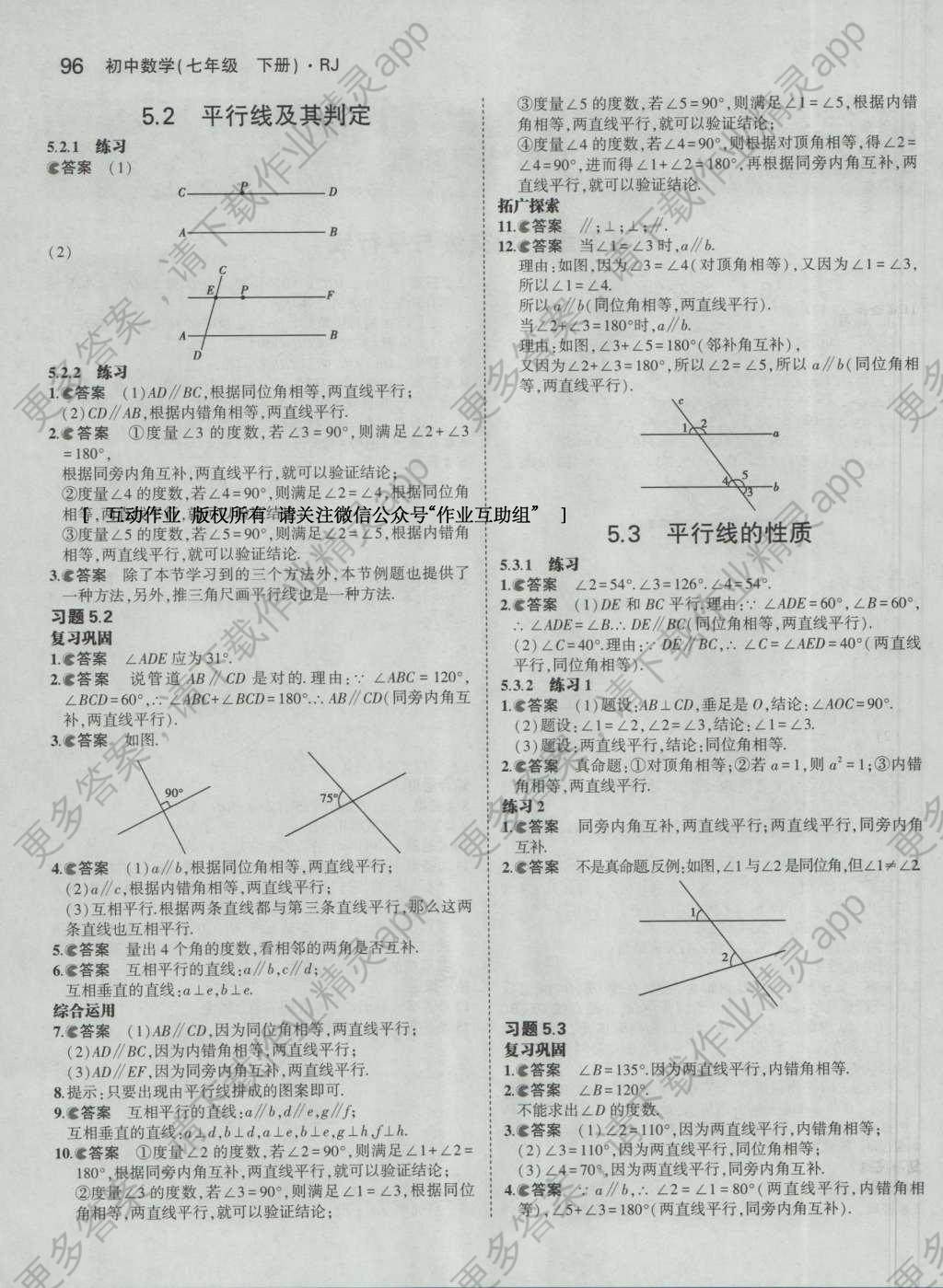 七年级下册数学书答案