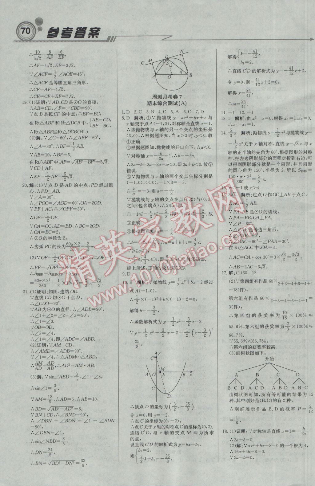 2017年輕巧奪冠周測(cè)月考直通中考九年級(jí)數(shù)學(xué)下冊(cè)華師大版 參考答案