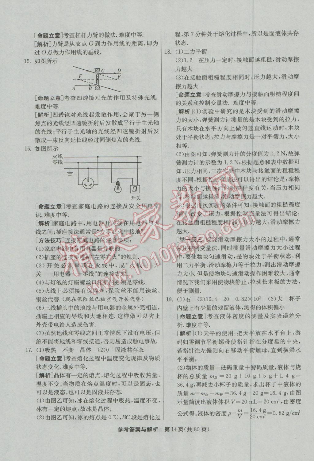 2017年春雨教育考必勝貴州省中考試卷精選物理 參考答案第14頁(yè)