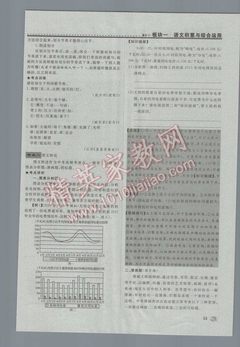 2017年金榜题名安徽新中考全程总复习语文 板块一参考答案第55页