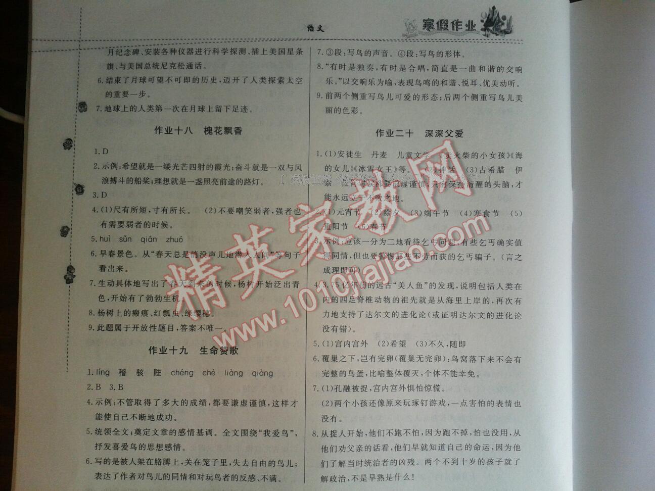 2017年寒假作业七年级语文内蒙古人民出版社 第11页
