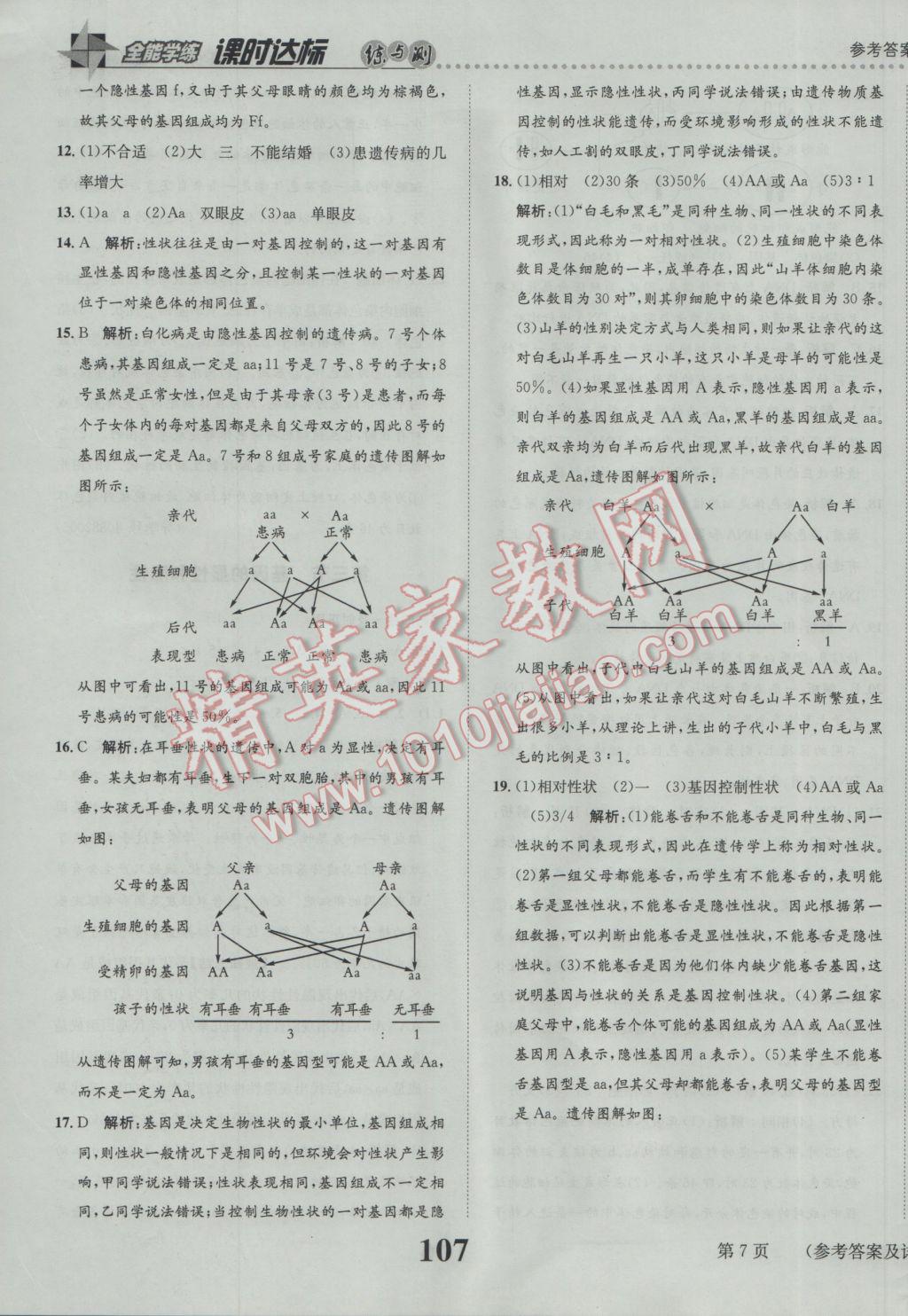 2017年課時(shí)達(dá)標(biāo)練與測(cè)八年級(jí)生物下冊(cè)人教版 參考答案第7頁(yè)