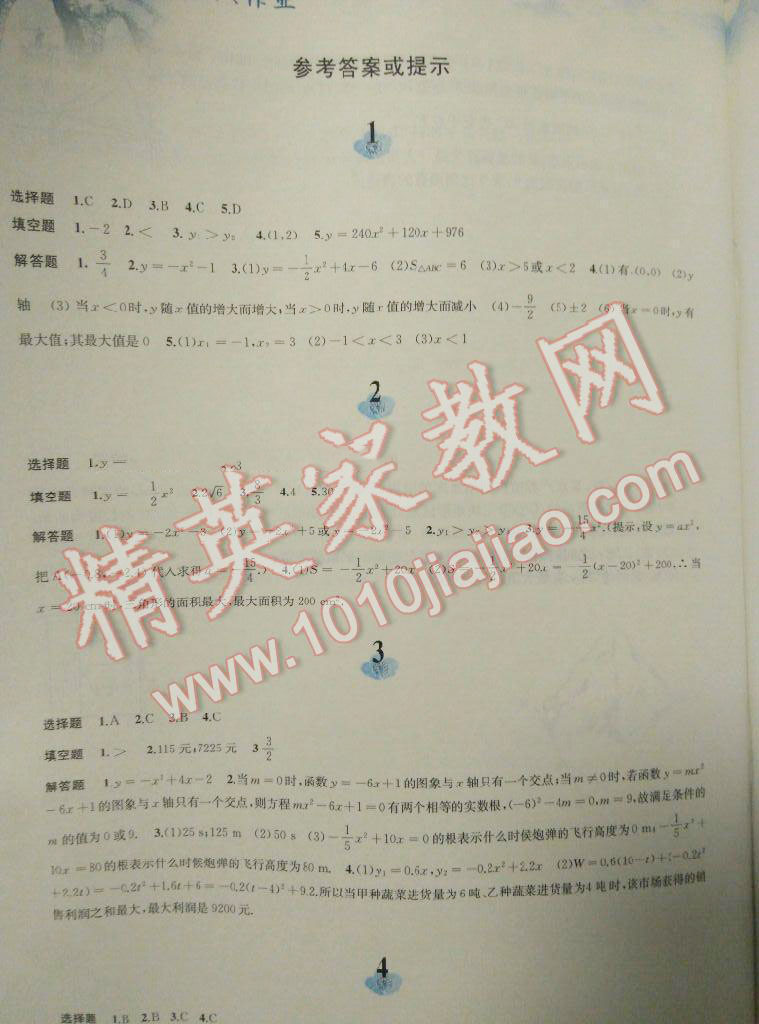 2017年寒假作業(yè)九年級數(shù)學滬科版黃山書社 第1頁