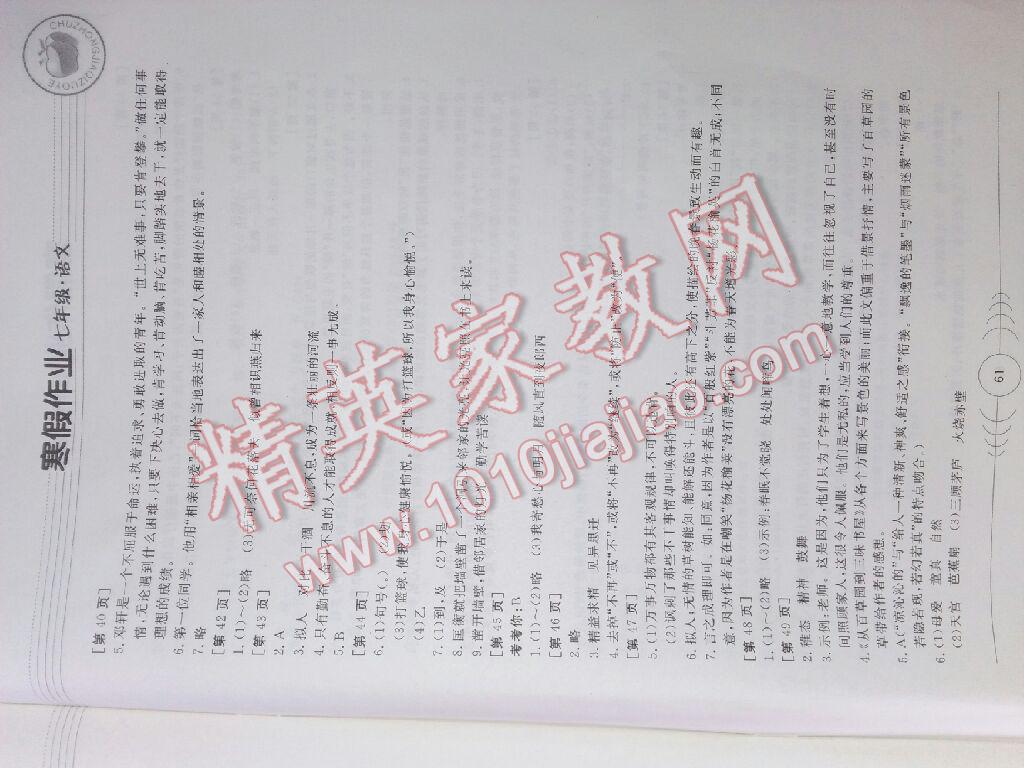 2016年寒假作业七年级语文华中科技大学出版社 第15页