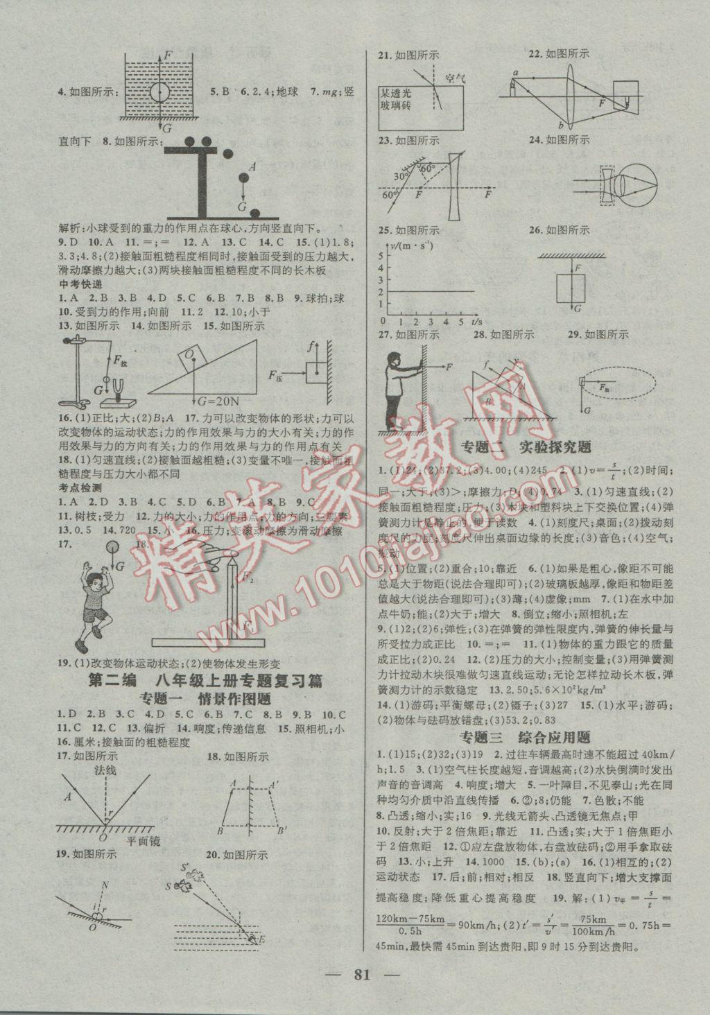 2017年鴻鵠志文化期末沖刺王寒假作業(yè)八年級物理滬科版 參考答案第3頁