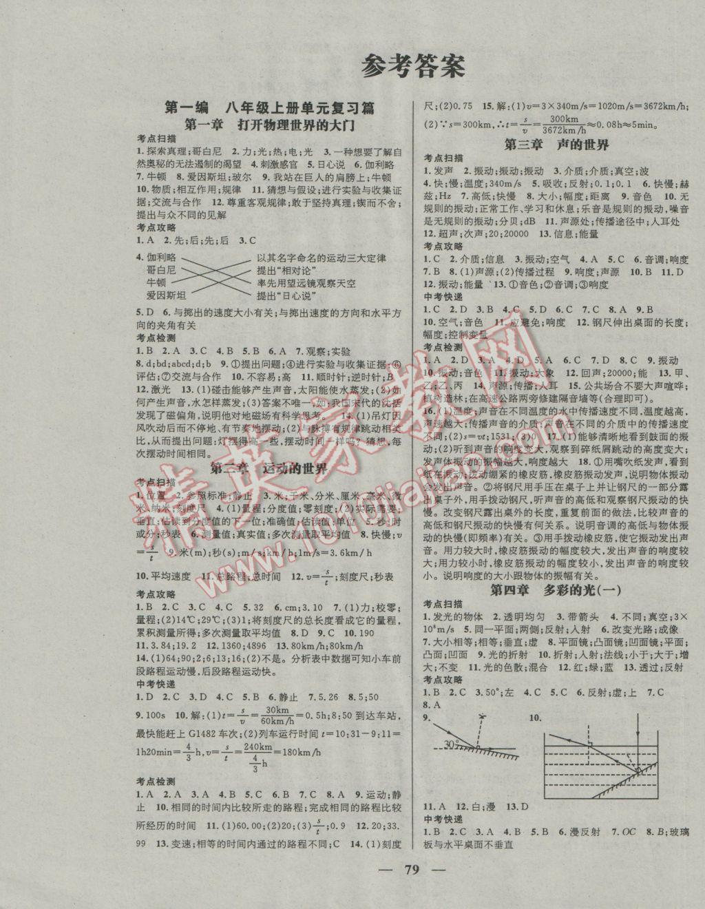 2017年鴻鵠志文化期末沖刺王寒假作業(yè)八年級物理滬科版 參考答案第1頁