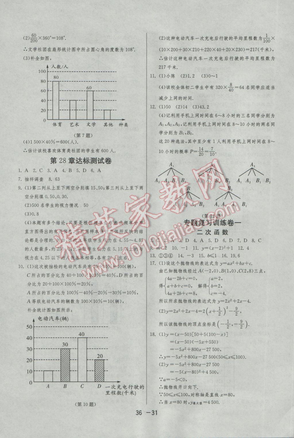 2017年1課3練單元達標測試九年級數(shù)學下冊華師大版 參考答案第31頁