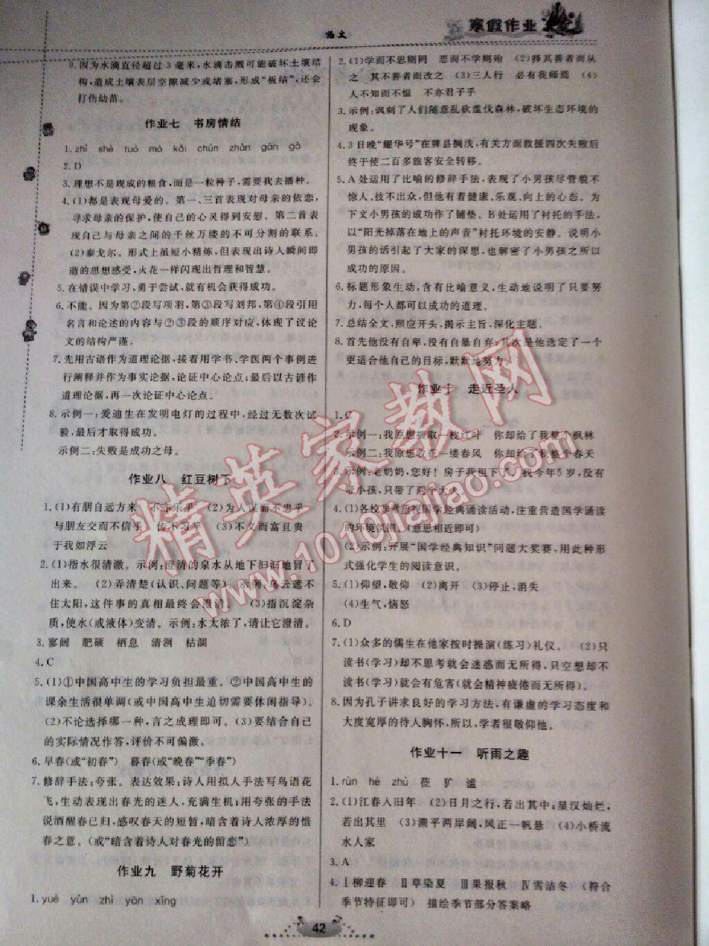 2017年寒假作业七年级语文内蒙古人民出版社 第41页