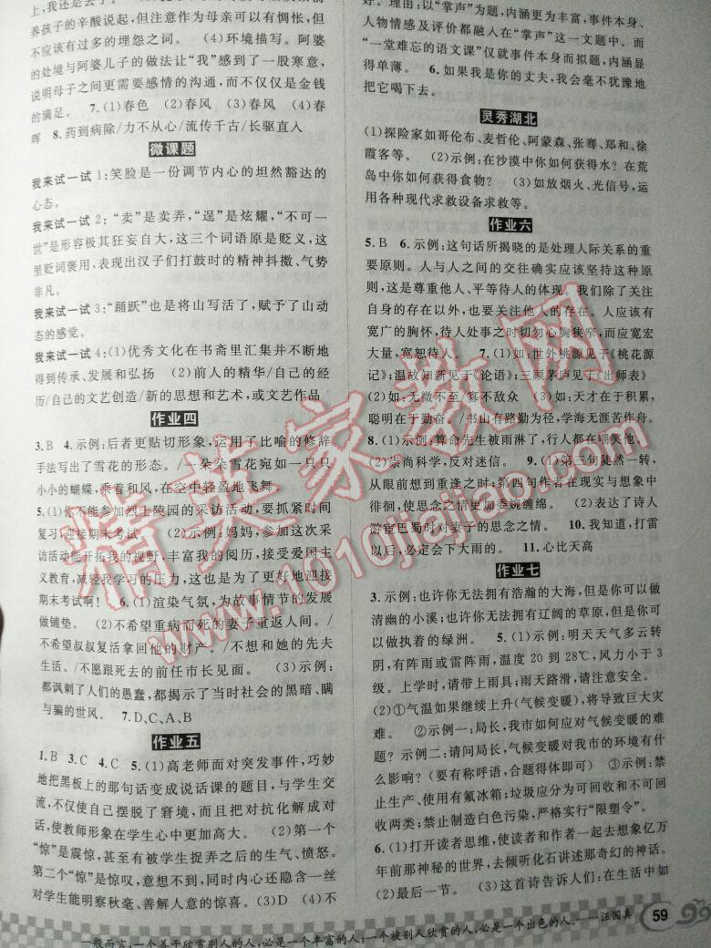 2017年长江寒假作业七年级语文 第8页