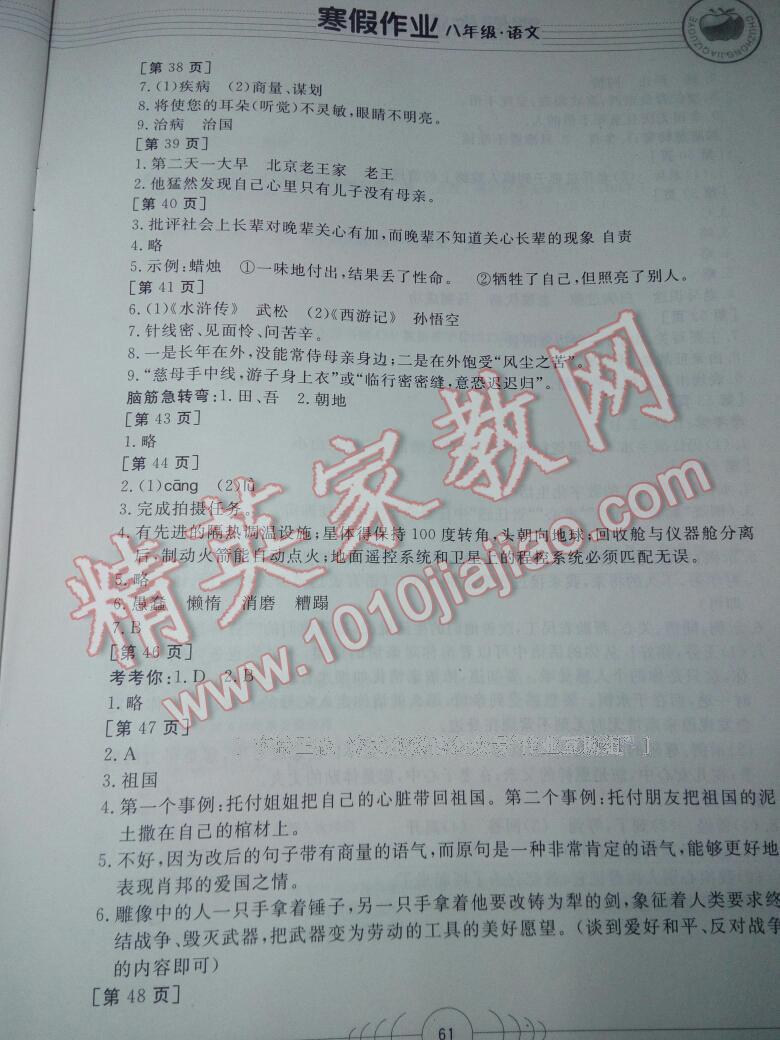 2016年寒假作业八年级语文华中科技大学出版社 第18页