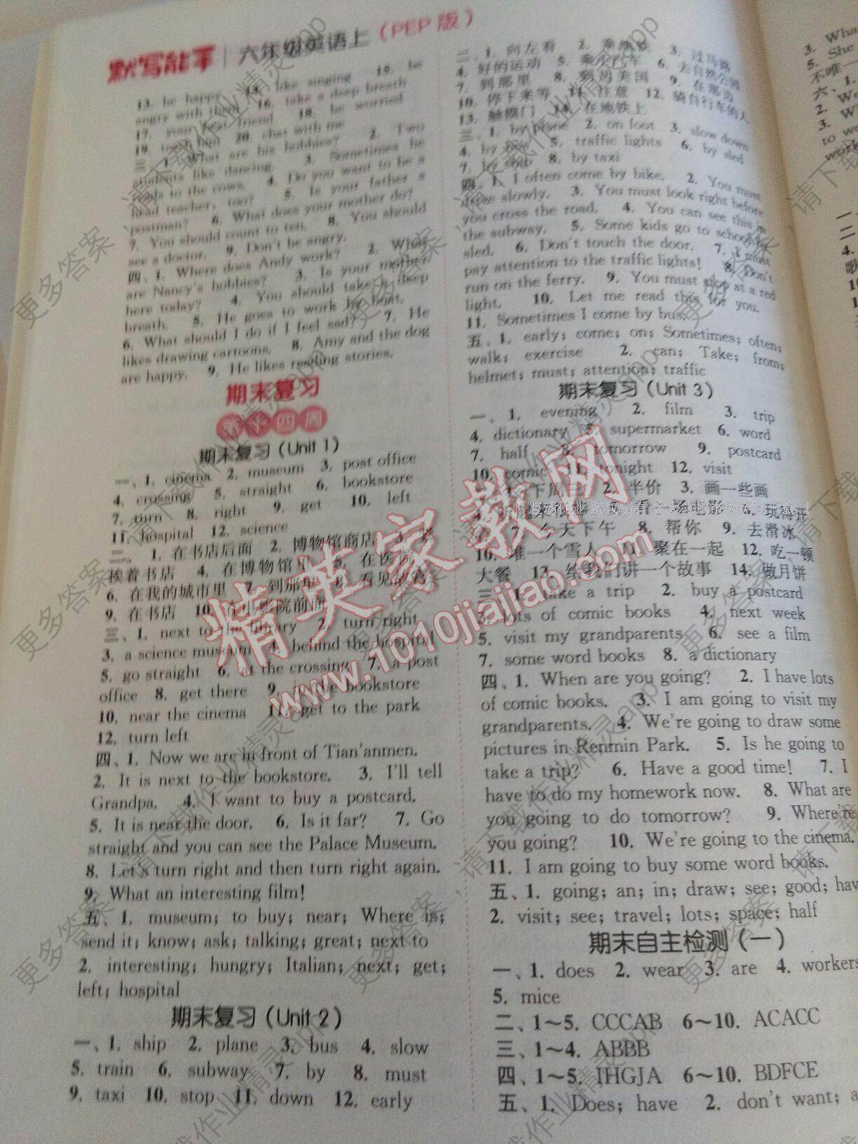 2016年小学英语默写能手六年级上册人教PEP