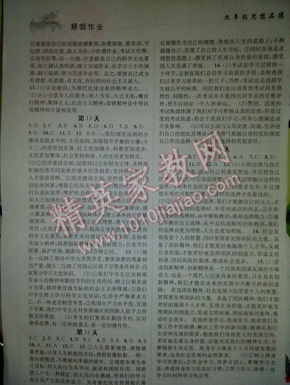 2017年寒假作业九年级政治长江出版社 第4页