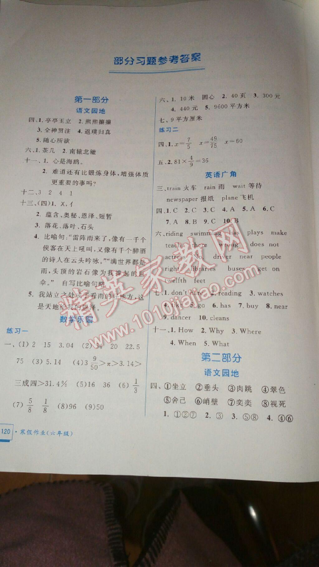 2017年寒假作业六年级合订本教育科学出版社答案精英家教网