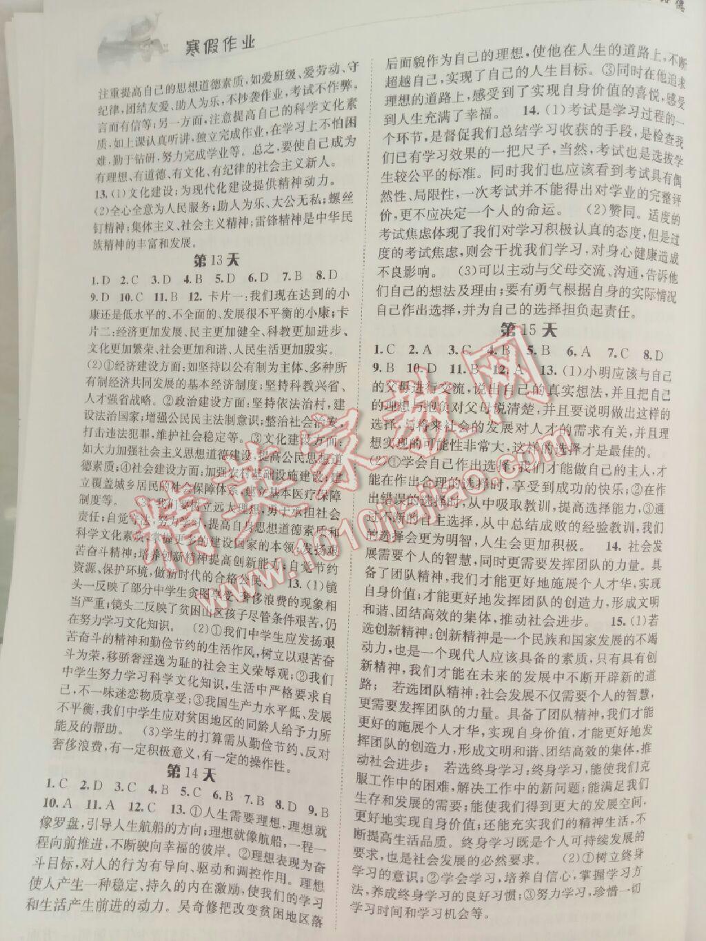 2017年寒假作业九年级政治长江出版社 第8页