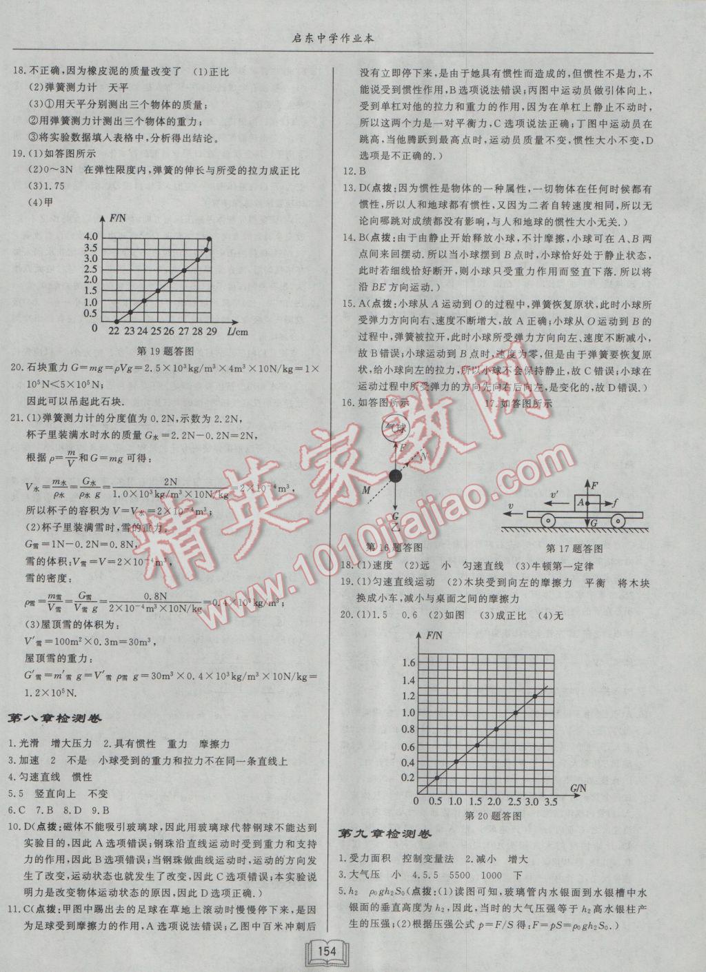 2017年啟東中學(xué)作業(yè)本八年級物理下冊人教版 參考答案第18頁