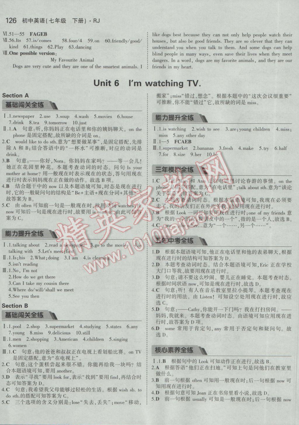 2017年5年中考3年模擬初中英語七年級下冊人教版 參考答案第11頁