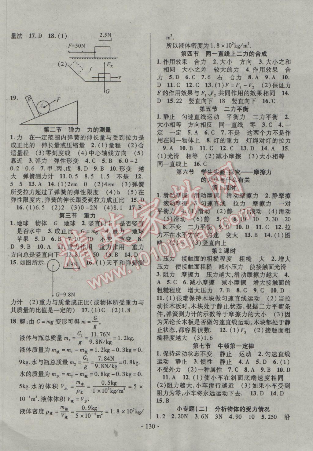 2017年暢優(yōu)新課堂八年級(jí)物理下冊(cè)北師大版 參考答案第2頁(yè)