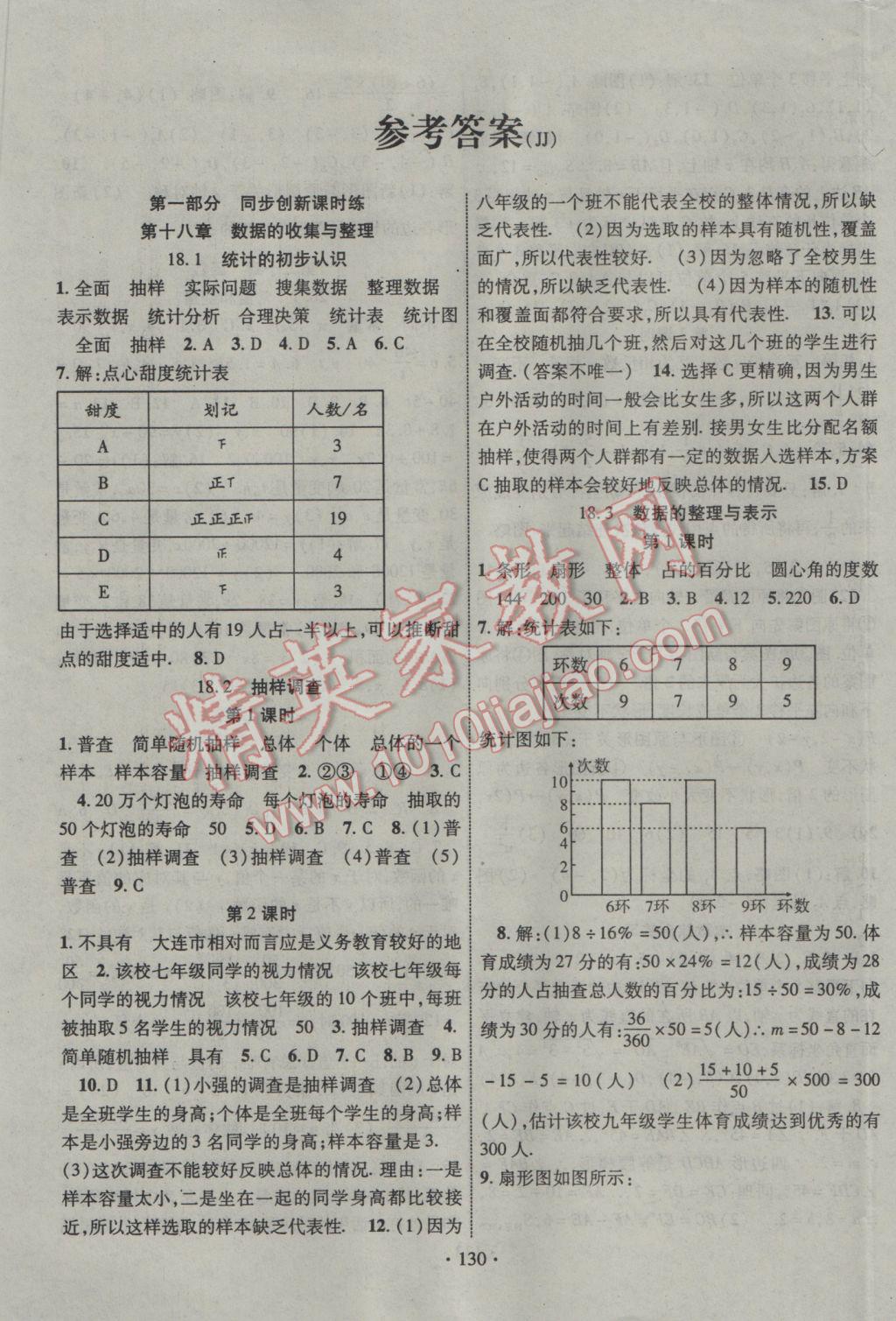 2017年暢優(yōu)新課堂八年級數(shù)學下冊冀教版 參考答案第1頁