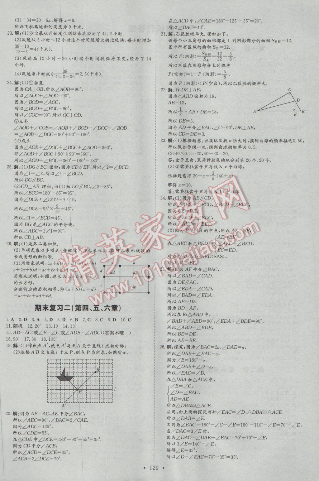 2017年練案課時(shí)作業(yè)本七年級(jí)數(shù)學(xué)下冊(cè)北師大版 參考答案第17頁