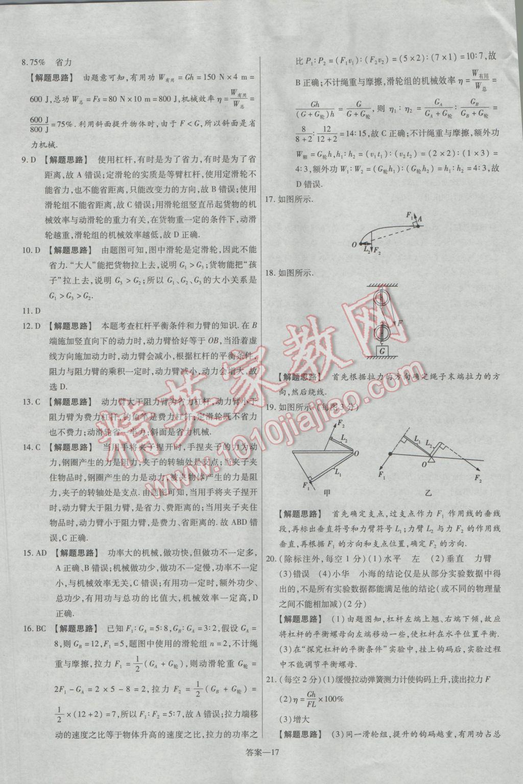 2017年金考卷活頁題選名師名題單元雙測卷八年級物理下冊人教版 參考答案第17頁