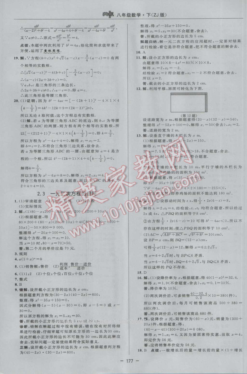 2017年綜合應用創(chuàng)新題典中點八年級數(shù)學下冊浙教版 參考答案第19頁