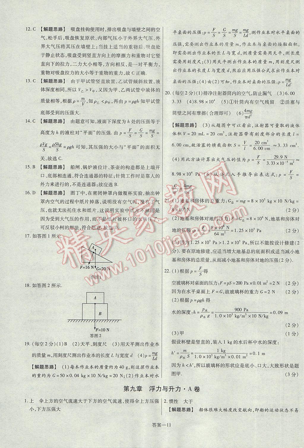 2017年金考卷活頁(yè)題選八年級(jí)物理下冊(cè)滬粵版 參考答案第11頁(yè)