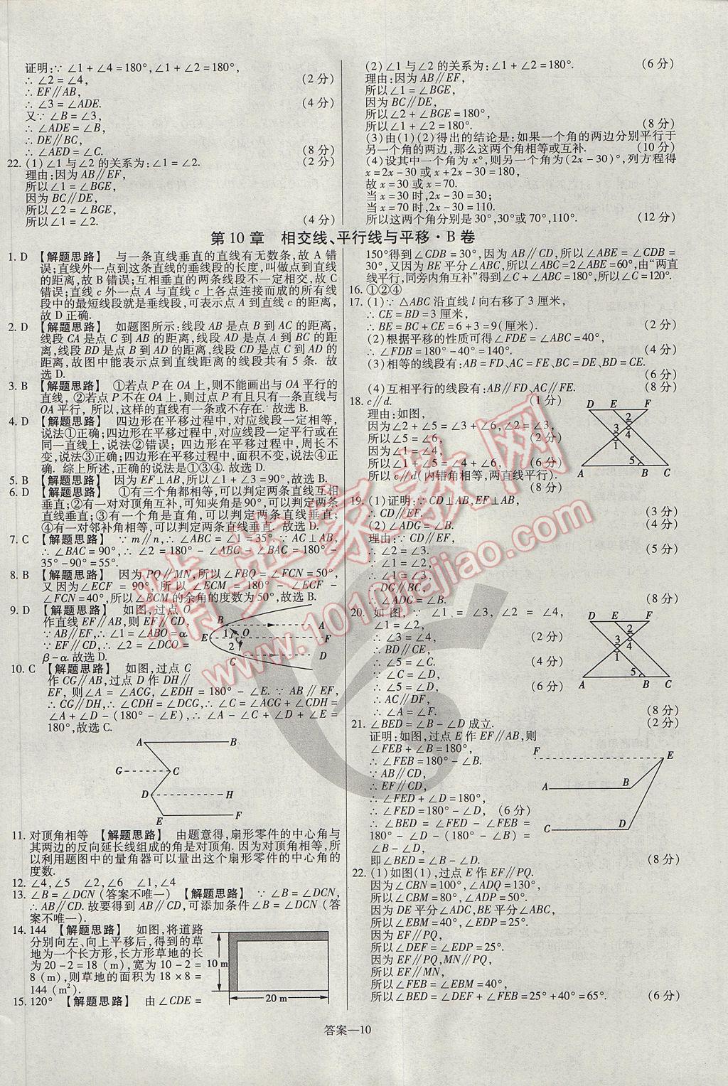 2017年金考卷活頁(yè)題選七年級(jí)數(shù)學(xué)下冊(cè)滬科版 參考答案第10頁(yè)