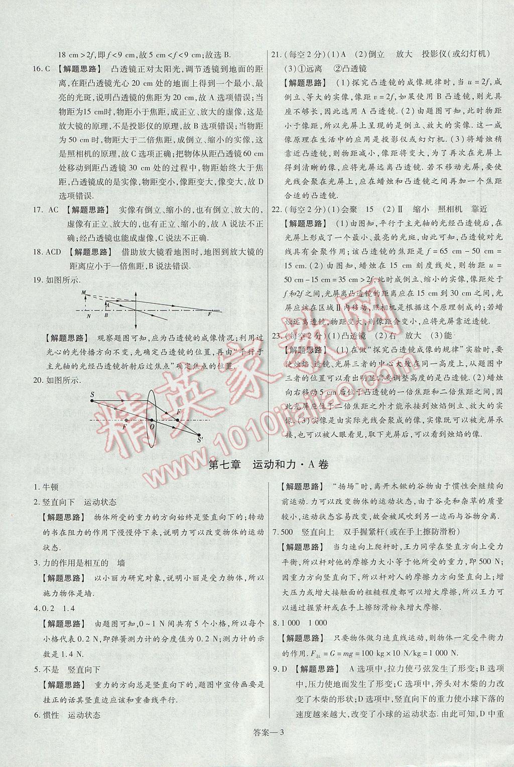 2017年金考卷活頁題選八年級(jí)物理下冊北師大版 參考答案第3頁