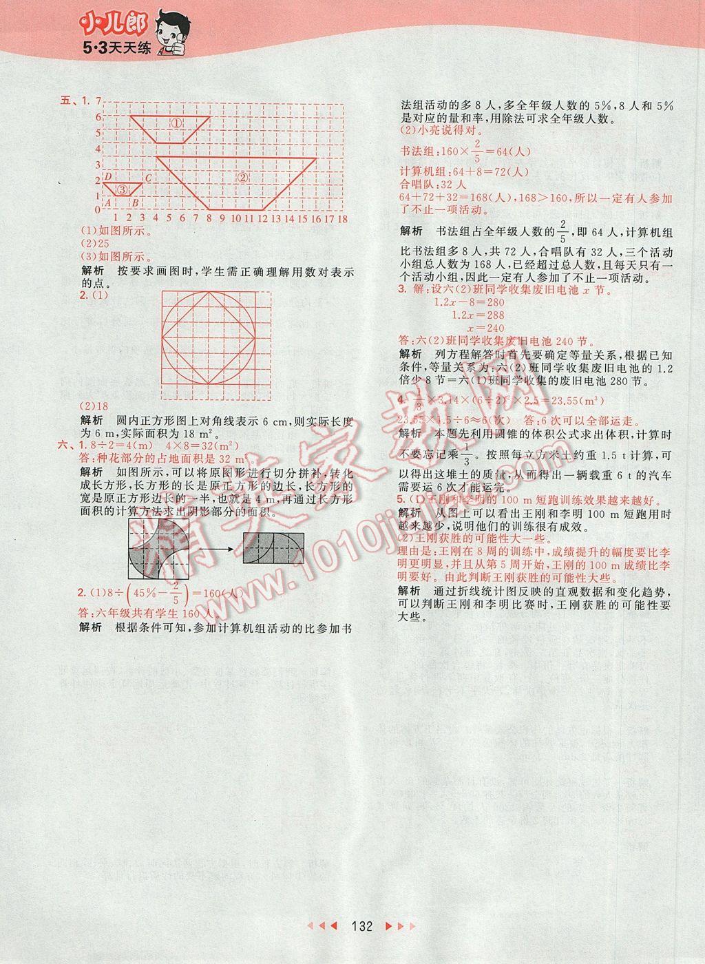 2017年53天天練小學(xué)數(shù)學(xué)六年級(jí)下冊(cè)人教版 參考答案第51頁