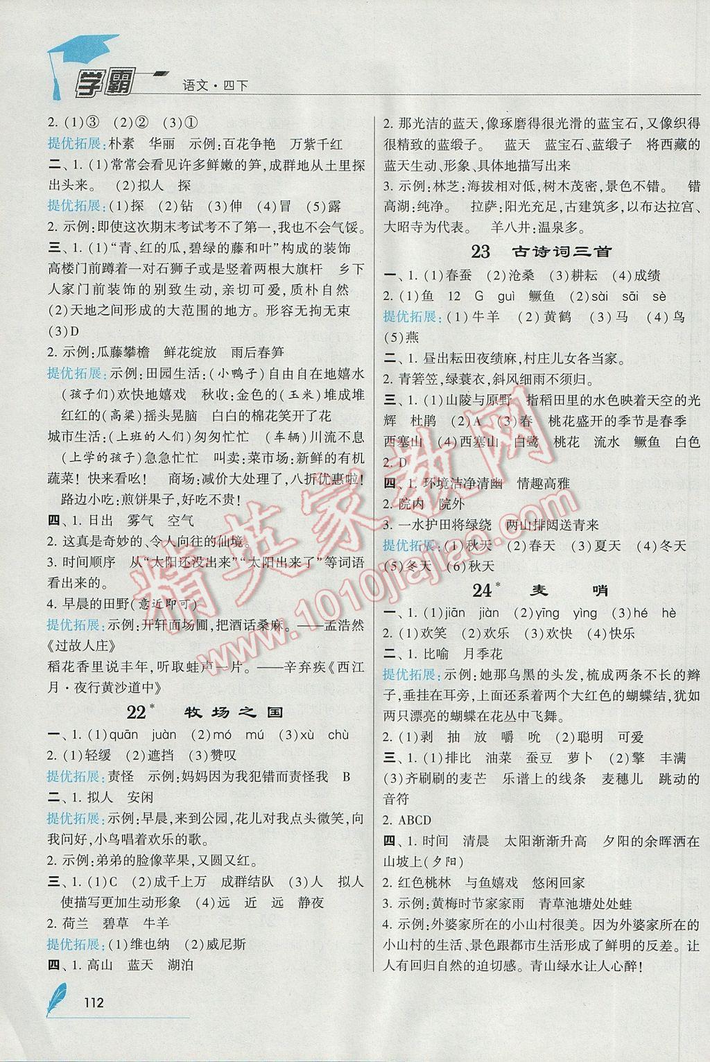 2017年經(jīng)綸學(xué)典學(xué)霸四年級語文下冊人教版 參考答案第8頁