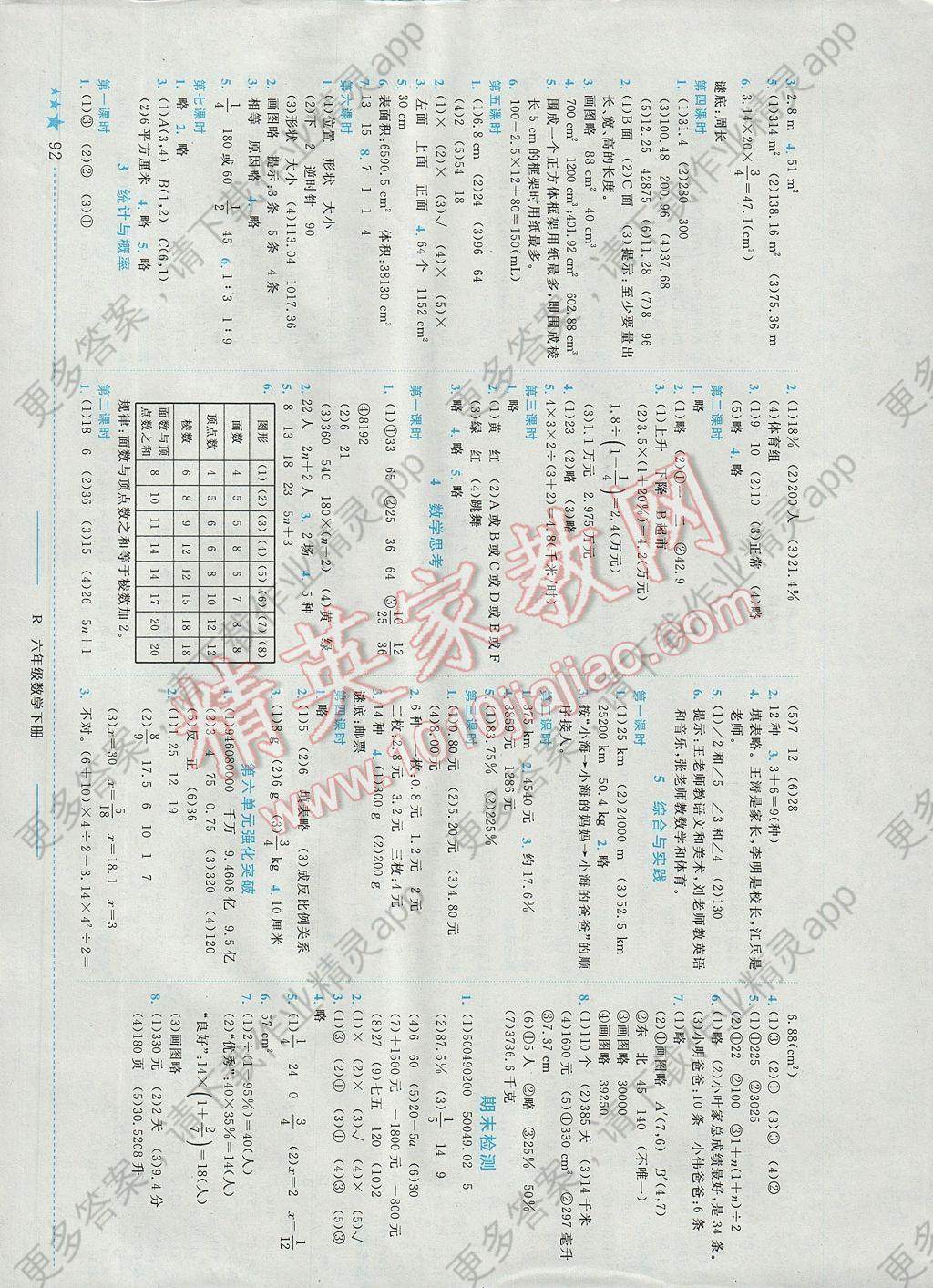 2017年黄冈小状元作业本六年级数学下册人教