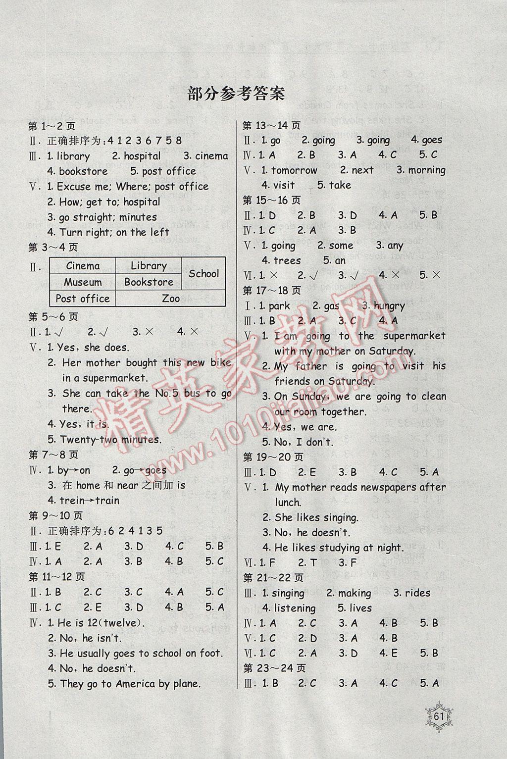 2017年新课堂假期生活寒假用书六年级英语人教PEP版北京教育出版社 参考答案第1页