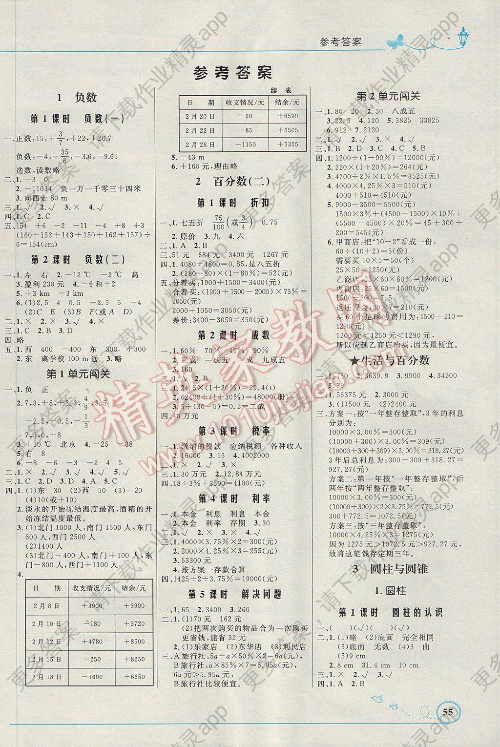 017年小学同步测控优化设计六年级数学下册人