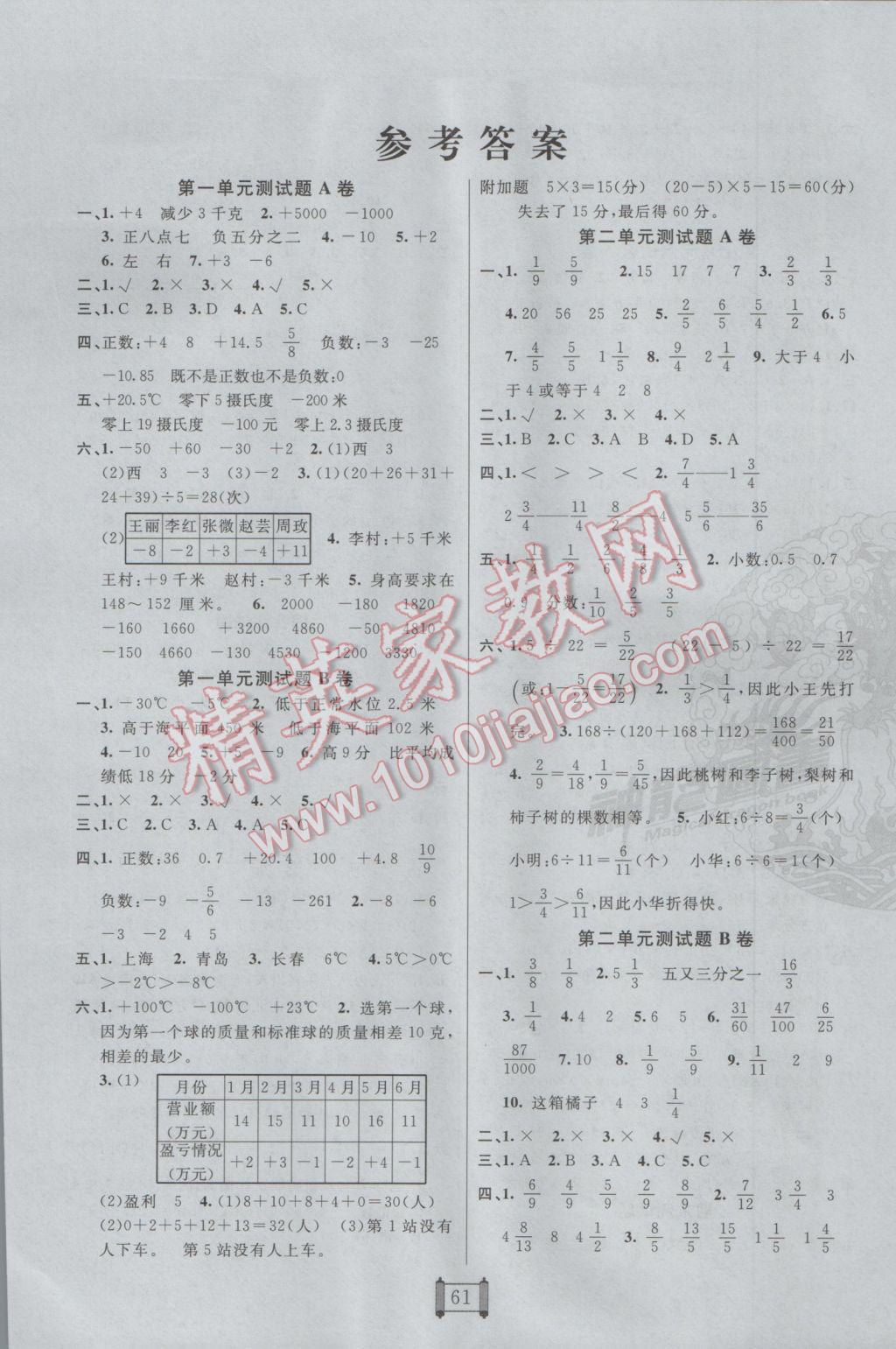 2017年海淀單元測(cè)試AB卷五年級(jí)數(shù)學(xué)下冊(cè)青島版 參考答案第1頁(yè)