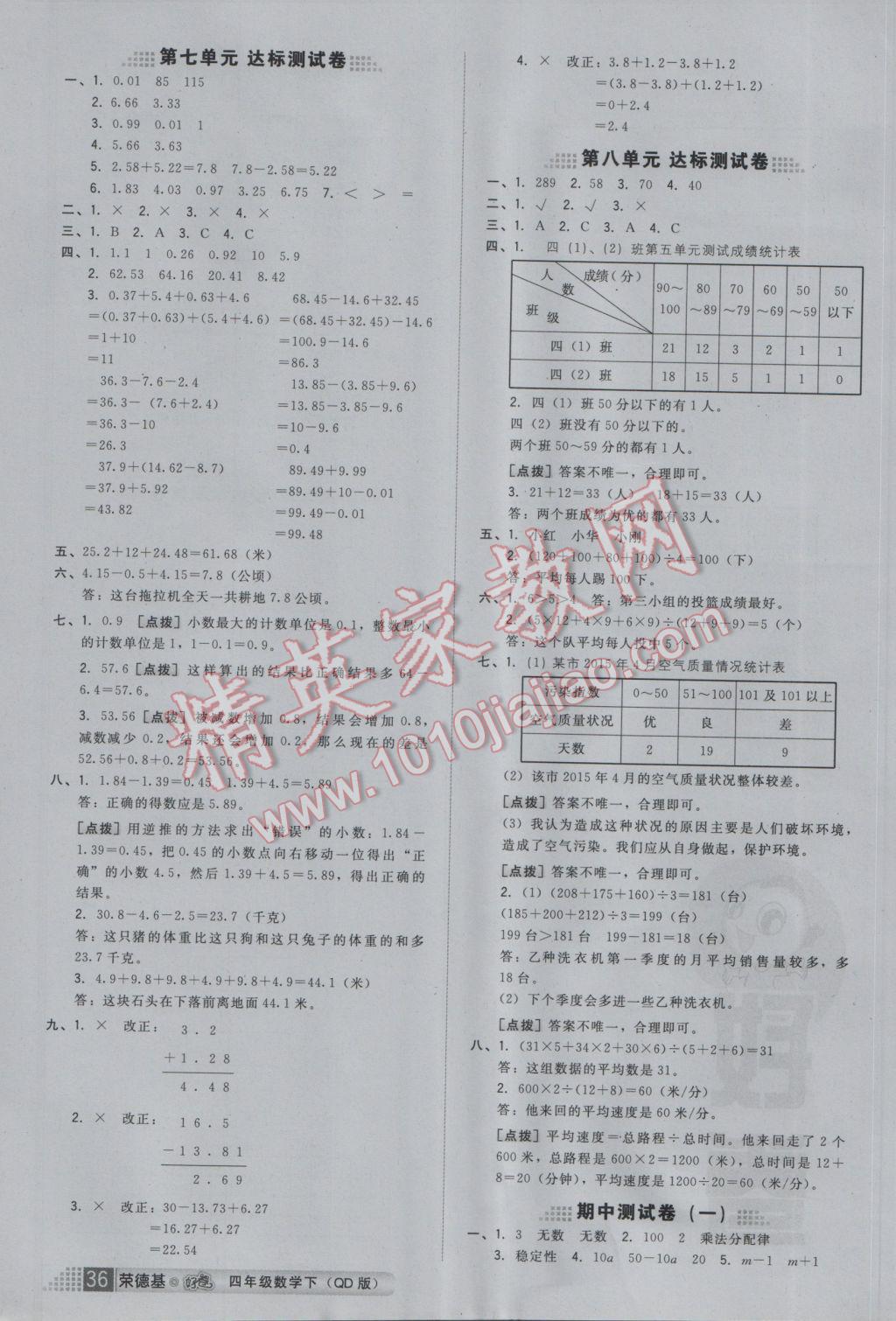 2017年好卷四年級(jí)數(shù)學(xué)下冊(cè)青島版 參考答案第8頁